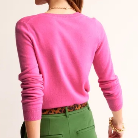 Boden Sweater Eva Cashmere Crew Cardigan in Sangria Sunset (Hot Pink) Sz L EUC - Picture 2 of 13